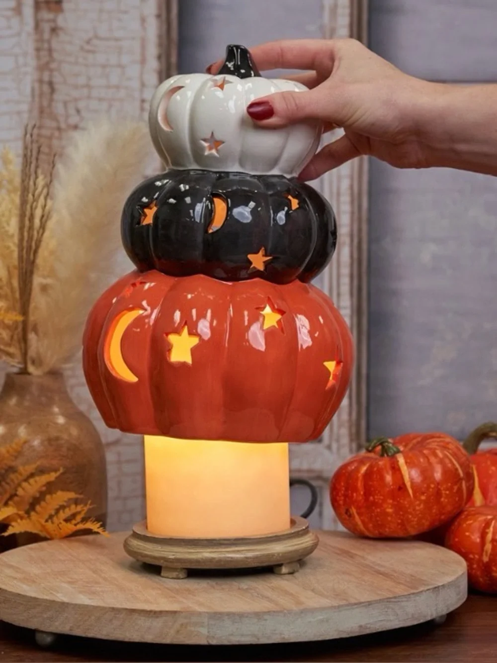 Stacked Pumpkin Accent Shade Halloween Fall Decor